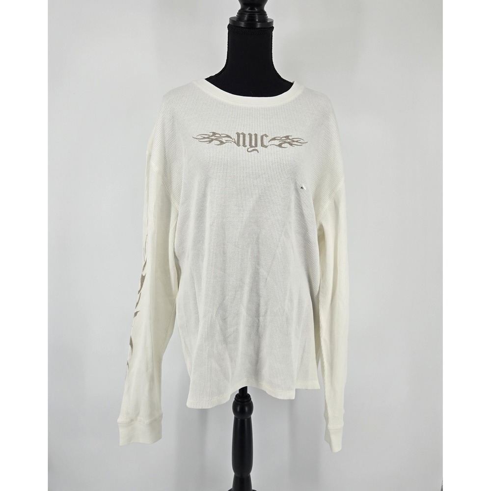 Aeropostale NYC Tribal Flame Graphic Off White Waffle Knit Thermal Shirt XL NWT